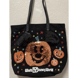 Disney Parks Tote Mickey Mouse‎ Halloween Orange/Black Sequins Jack 'o Lantern